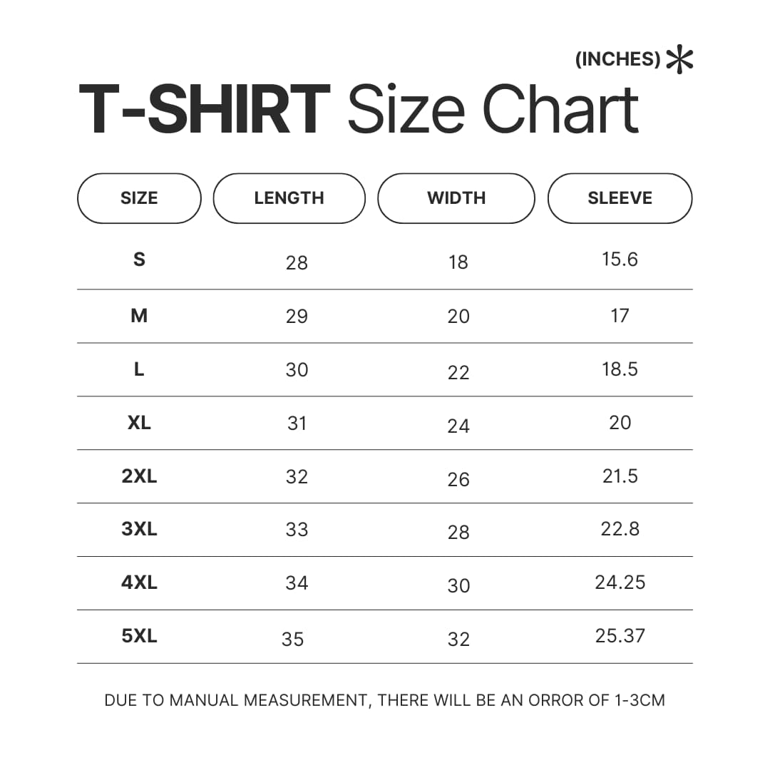 T shirt Size Chart - Witch Watch Store